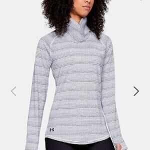 Under Armour Shirt Womens Small Black Gray Striped Pullover Long Sleeve Active